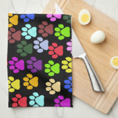 Colourful Paws, Paw Pattern, Dog Paws, Paw Prints Tea Towel (Quarter Fold)
