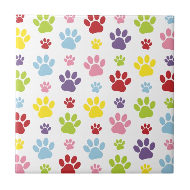 Colourful Paws, Paw Pattern, Dog Paws, Paw Prints Tile (Front)