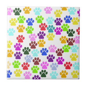 Colourful Paws, Paw Pattern, Dog Paws, Paw Prints Tile