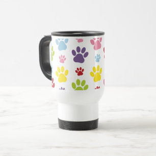 Colourful Paws, Paw Pattern, Dog Paws, Paw Prints Travel Mug