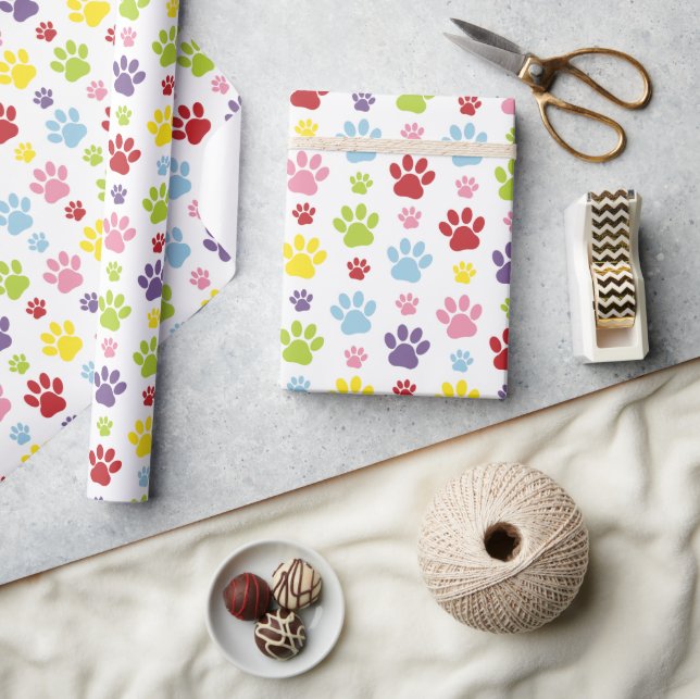 Colourful Paws, Paw Pattern, Dog Paws, Paw Prints Wrapping Paper (Crafts)