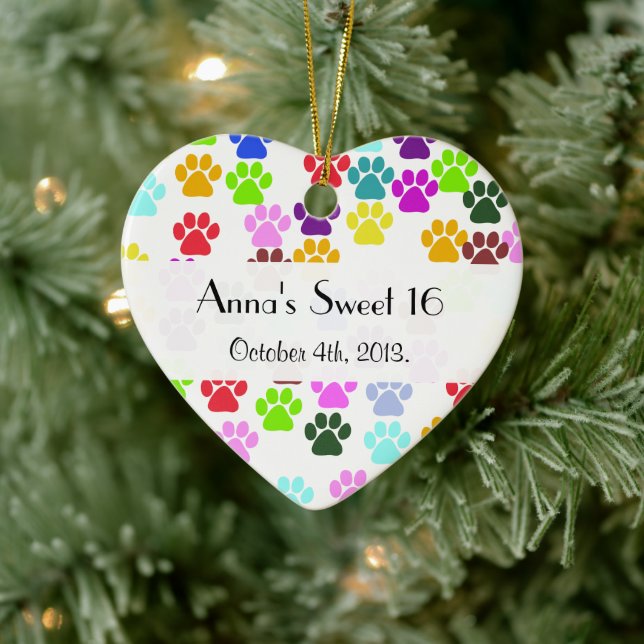 Colourful Paws, Paw Pattern, Dog Paws, Sweet 16 Ceramic Tree Decoration (Tree)
