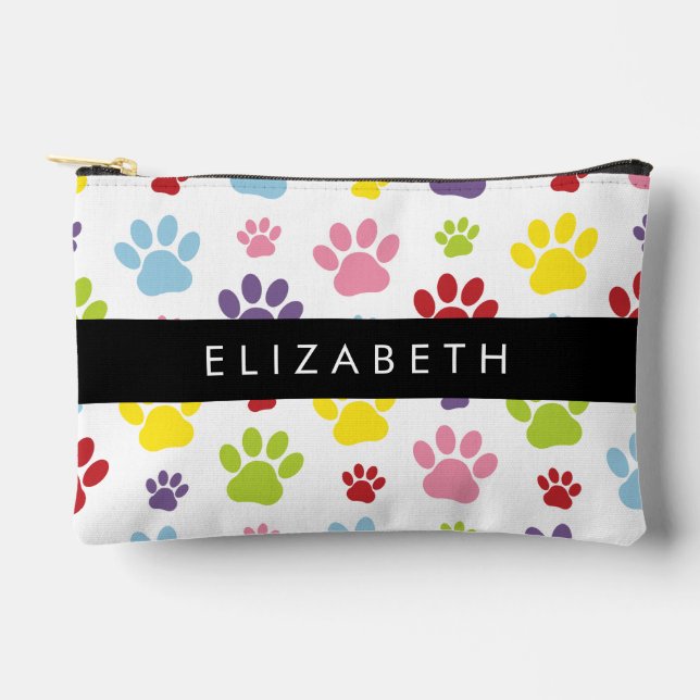 Colourful Paws, Paw Pattern, Dog Paws, Your Name Accessory Pouch (Front)