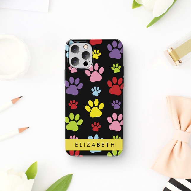 Colourful Paws, Paw Pattern, Dog Paws, Your Name Case-Mate iPhone Case (Creator Uploaded)
