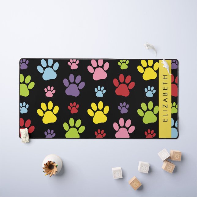Colourful Paws, Paw Pattern, Dog Paws, Your Name Desk Mat (Kids Table)