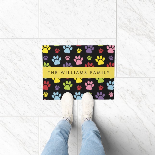 Colourful Paws, Paw Pattern, Dog Paws, Your Name Doormat (Indoor)