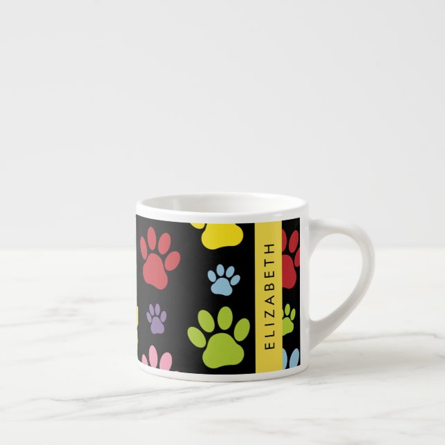 Colourful Paws, Paw Pattern, Dog Paws, Your Name Espresso Cup (Right)