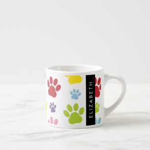 Colourful Paws, Paw Pattern, Dog Paws, Your Name Espresso Cup