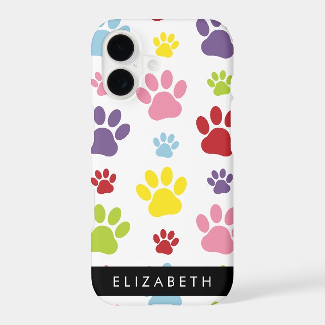 Colourful Paws, Paw Pattern, Dog Paws, Your Name iPhone Case (Back)