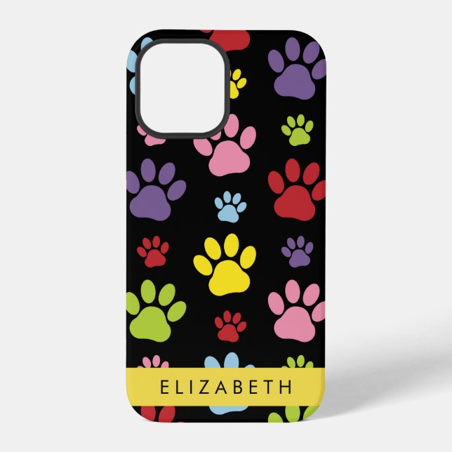Colourful Paws, Paw Pattern, Dog Paws, Your Name iPhone Case (Back)