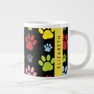 Colourful Paws, Paw Pattern, Dog Paws, Your Name Large Coffee Mug
