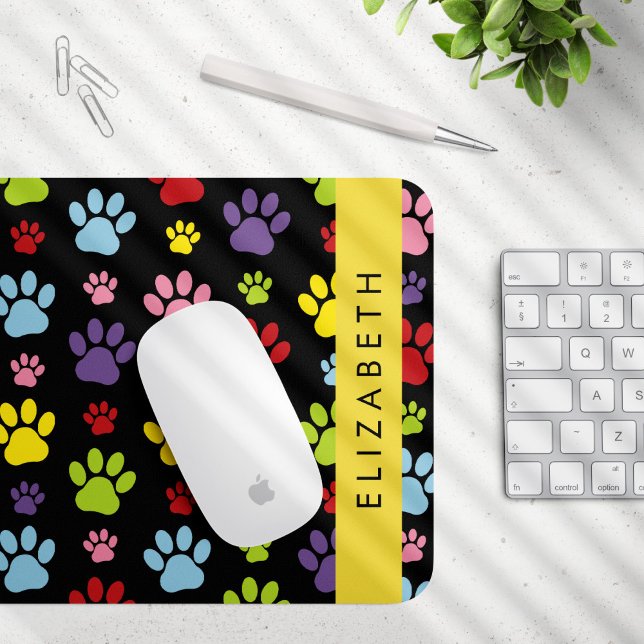 Colourful Paws, Paw Pattern, Dog Paws, Your Name Mouse Mat (Creator Uploaded)