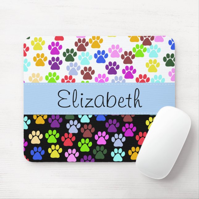 Colourful Paws, Paw Pattern, Dog Paws, Your Name Mouse Mat (With Mouse)