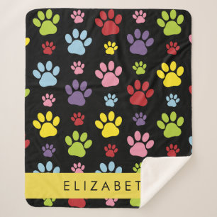 Colourful Paws, Paw Pattern, Dog Paws, Your Name Sherpa Blanket