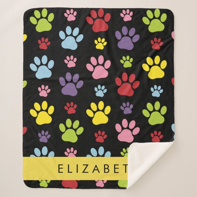 Colourful Paws, Paw Pattern, Dog Paws, Your Name Sherpa Blanket (Front)