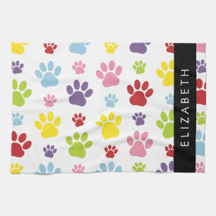 Colourful Paws, Paw Pattern, Dog Paws, Your Name Tea Towel