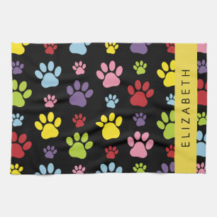 Colourful Paws, Paw Pattern, Dog Paws, Your Name Tea Towel