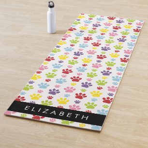 Colourful Paws, Paw Pattern, Dog Paws, Your Name Yoga Mat