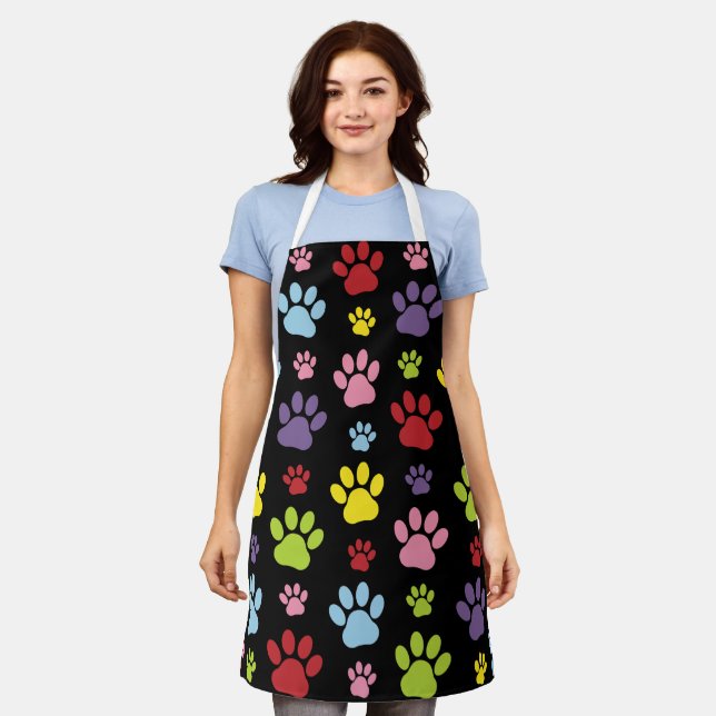 Colourful Paws, Paw Pattern, Paw Prints, Dog Paws Apron (Worn)