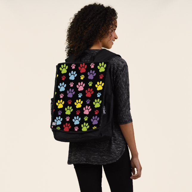 Colourful Paws, Paw Pattern, Paw Prints, Dog Paws Backpack (Worn)