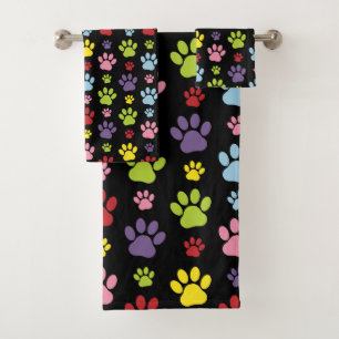 Colourful Paws, Paw Pattern, Paw Prints, Dog Paws Bath Towel Set
