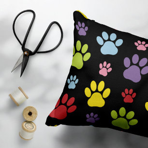 Colourful Paws, Paw Pattern, Paw Prints, Dog Paws Decorative Cushion
