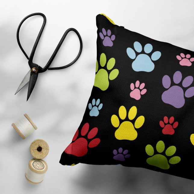 Colourful Paws, Paw Pattern, Paw Prints, Dog Paws Decorative Cushion (Creator Uploaded)