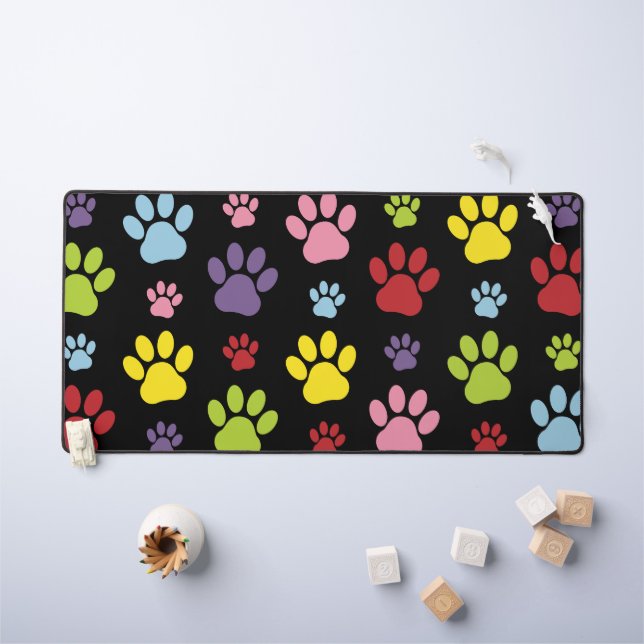 Colourful Paws, Paw Pattern, Paw Prints, Dog Paws Desk Mat (Kids Table)