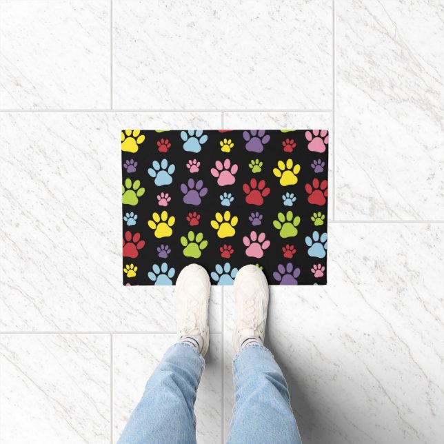 Colourful Paws, Paw Pattern, Paw Prints, Dog Paws Doormat (Indoor)
