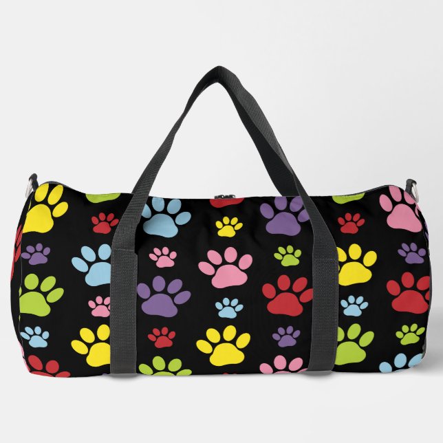 Colourful Paws, Paw Pattern, Paw Prints, Dog Paws Duffle Bag (Front)
