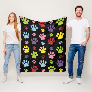 Colourful Paws, Paw Pattern, Paw Prints, Dog Paws Fleece Blanket