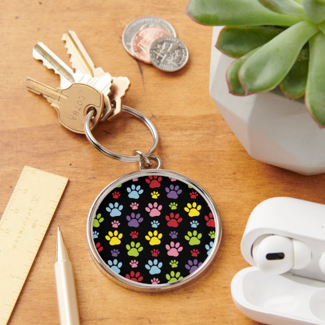 Colourful Paws, Paw Pattern, Paw Prints, Dog Paws Key Ring (Desk)