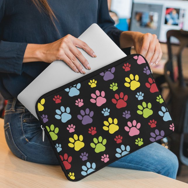 Colourful Paws, Paw Pattern, Paw Prints, Dog Paws Laptop Sleeve (Creator Uploaded)