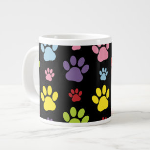 Colourful Paws, Paw Pattern, Paw Prints, Dog Paws Large Coffee Mug