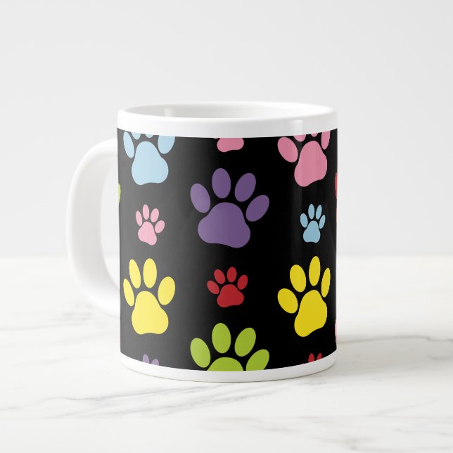Colourful Paws, Paw Pattern, Paw Prints, Dog Paws Large Coffee Mug (Front Left)
