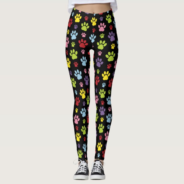 Colourful Paws, Paw Pattern, Paw Prints, Dog Paws Leggings (Front)