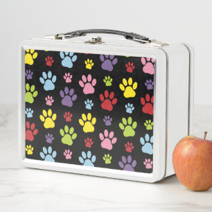 Colourful Paws, Paw Pattern, Paw Prints, Dog Paws Metal Lunch Box