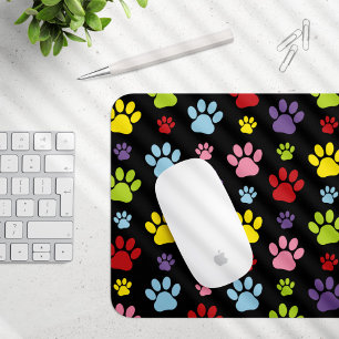 Colourful Paws, Paw Pattern, Paw Prints, Dog Paws Mouse Mat