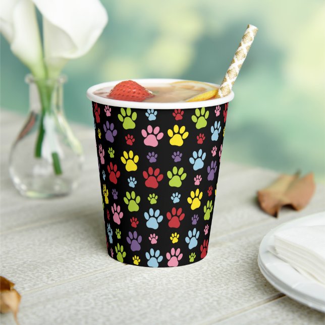 Colourful Paws, Paw Pattern, Paw Prints, Dog Paws Paper Cups (Insitu)
