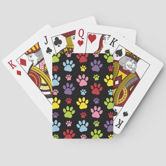 Colourful Paws, Paw Pattern, Paw Prints, Dog Paws Playing Cards (Back)