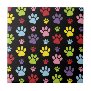Colourful Paws, Paw Pattern, Paw Prints, Dog Paws Tile