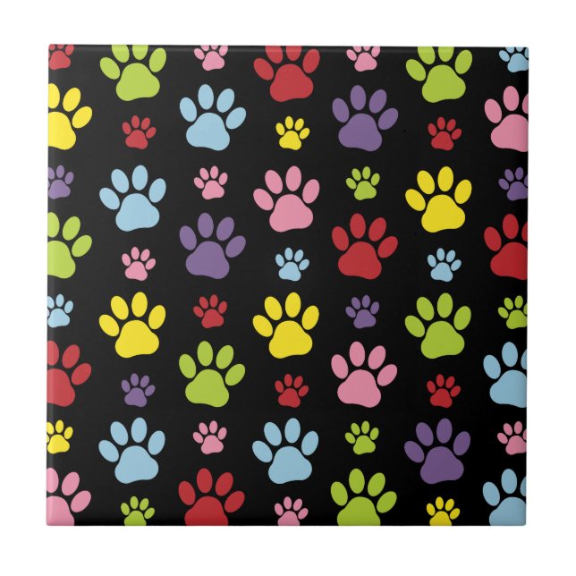 Colourful Paws, Paw Pattern, Paw Prints, Dog Paws Tile (Front)