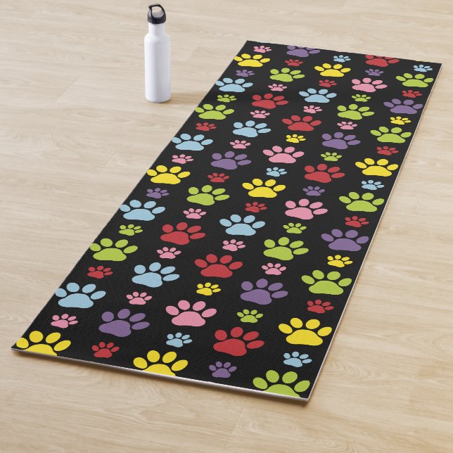 Colourful Paws, Paw Pattern, Paw Prints, Dog Paws Yoga Mat (In Situ)