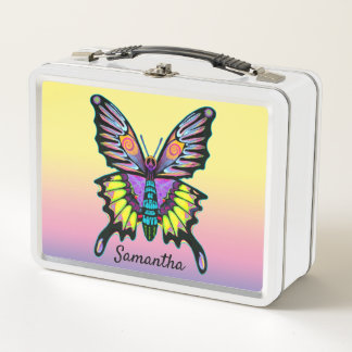 Colourful Peace Butterfly Personalised Metal Lunch Box