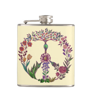 Colourful Peace Floral Cute Boho Hippie Wholesome Hip Flask