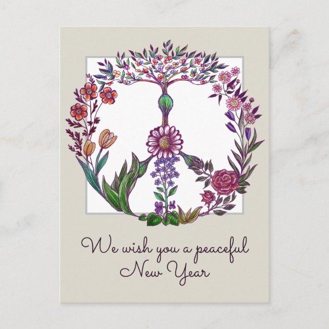 Colourful Peace Floral Cute Boho Hippie Wholesome Postcard (Front)