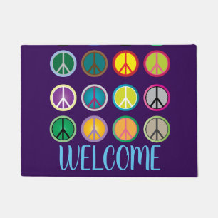 Colourful peace hippy 60s welcome mat