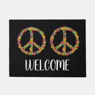 Colourful peace hippy 60s welcome mat