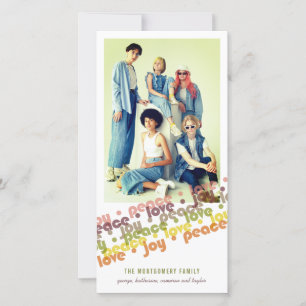 Colourful Peace Love Joy Typography Stripes Photo Holiday Card