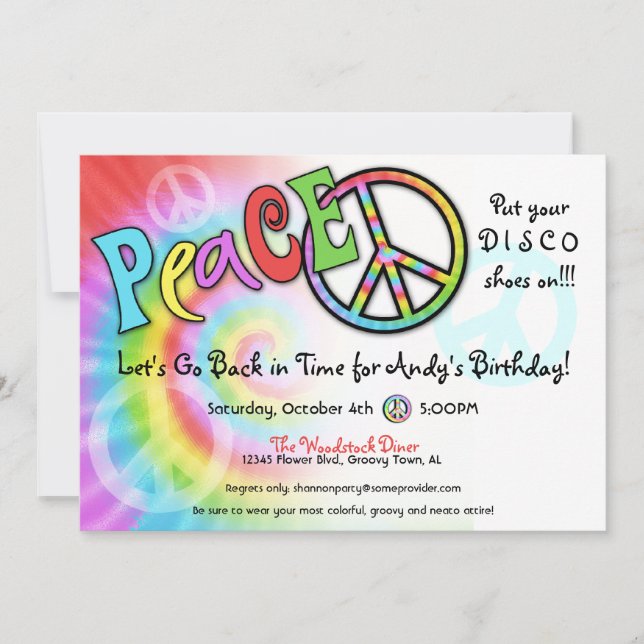Colourful PEACE Party Invitation (Front)